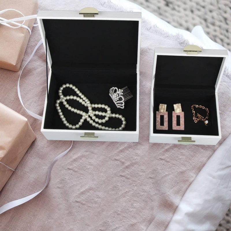 HofferRuffer Faux Leather Jewelry Boxes, Decorative Boxes Storage Accessory Organizer with Gold Hardware Decor, Classic Vegan Leather Set of 2 Pieces (White) - Image 4